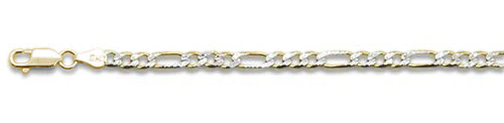 Sterling Silver Yellow Gold Plated 100-4mm Pave Figaro Chain-Length 10"