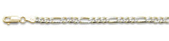 Sterling Silver Yellow Gold Plated 100-4mm Pave Figaro Chain-Length 10