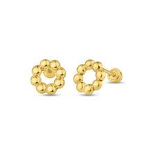 Load image into Gallery viewer, 14K Yellow Gold Beaded Open Circle Screw Back Stud Earrings