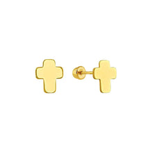 Load image into Gallery viewer, 14k Yellow Gold Plain Cross Screw Back Stud Earrings