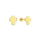 14k Yellow Gold Plain Cross Screw Back Stud Earrings