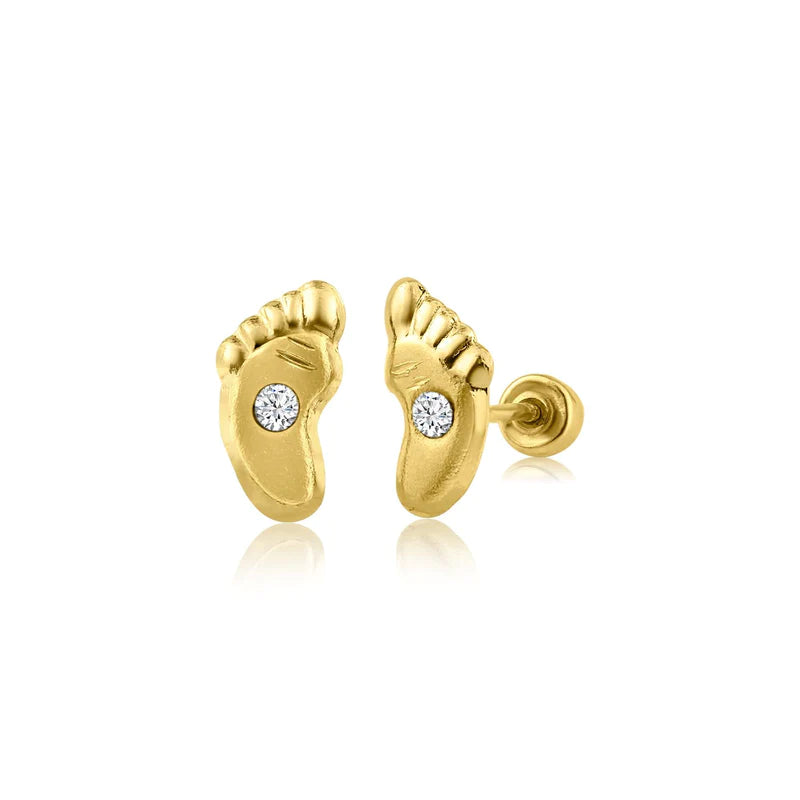 14k yellow Gold Feet with CZ Screw Back Stud Earring