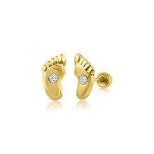 Load image into Gallery viewer, 14k yellow Gold Feet with CZ Screw Back Stud Earring