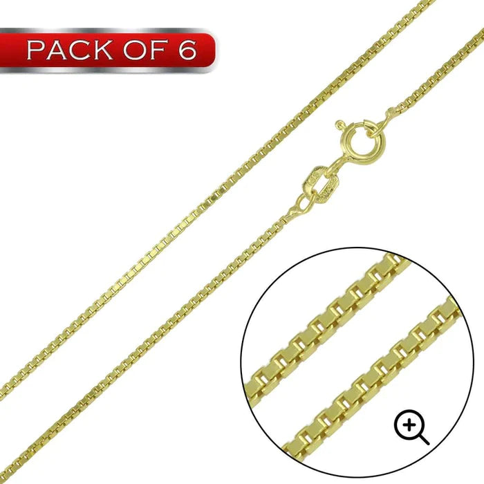 (Pack Of 6) Sterling Silver Gold Plated 0.8mm Box Chains