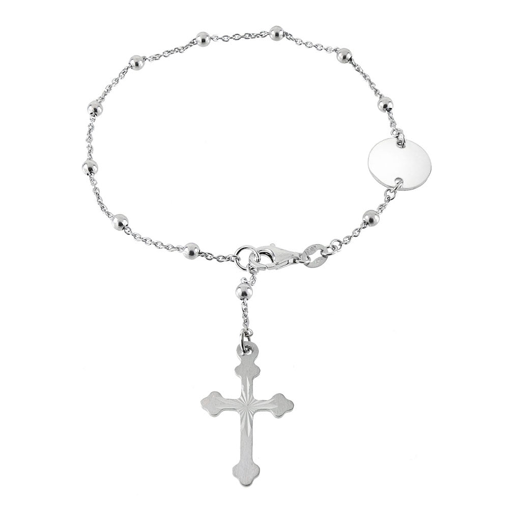 Italian Sterling Silver 3mm Rosary Rhodium BraceletAnd Length 7inchesAnd Width 3mm