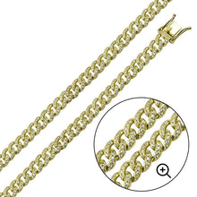Load image into Gallery viewer, Sterling Silver Gold Plated CZ Encrusted 8.9mm Curb Chain