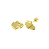 14K Yellow Gold Double Heart Screw Back Earring