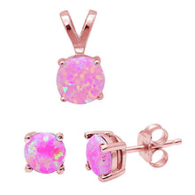 Load image into Gallery viewer, Sterling Silver Round Rose Gold Plated Pink Fire Opal Earring &amp; Pendant SetAnd Pendant Width 8mmAnd Earring Thickness 5mm