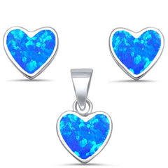 Sterling Silver Blue Fire Opal Heart Earrings And Pendant Set