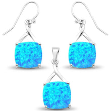 Load image into Gallery viewer, Sterling Silver Blue Opal Cushion Dangle Earring And Pendant Set