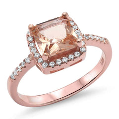Sterling Silver Princess Cut Morganite and CZ Engagement Rings and Width 10mm