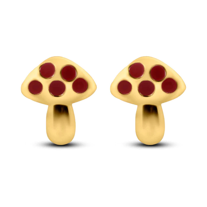 14K Yellow Gold Mushroom Screw Back Earrings