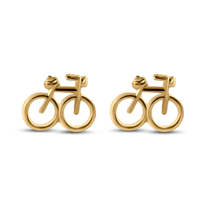 14K Yellow Gold Bicycle Screw Back Earrings
