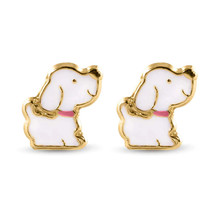 Load image into Gallery viewer, 14K Dog White Enamel Pink Leash  Screw Back Earrings