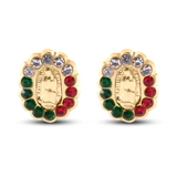 14K Yellow Gold Guadalupe Red Green And Clear Screw Back Earrings