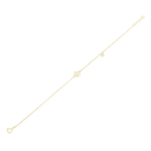 Load image into Gallery viewer, 14K Yellow Gold White Flower And Round Clear CZ Charm Adjustable Bracelet
