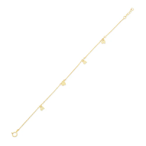 14K Yellow Gold Diamond Cut Heart Charms Adjustable Bracelet