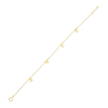 Load image into Gallery viewer, 14K Yellow Gold Diamond Cut Heart Charms Adjustable Bracelet