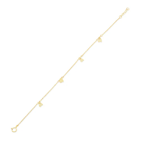 14K Yellow Gold Diamond Cut Heart Charms Adjustable Bracelet
