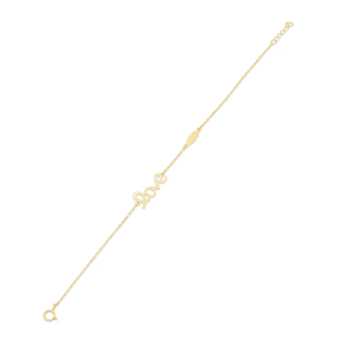 14K Yellow Gold Love Engravable Bar Adjustable Bracelet