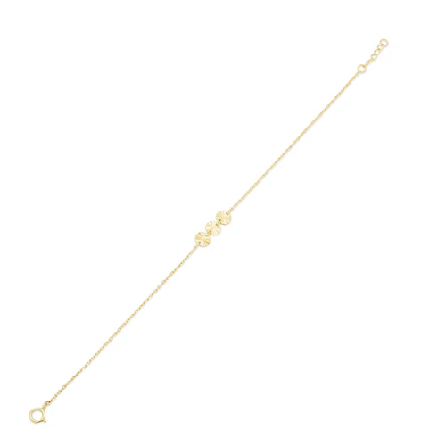14K Yellow Gold Three Diamond Cut Round Charm Adjustable Bracelet