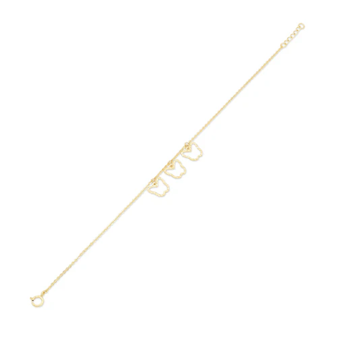14K Yellow Gold Three Diamond Cut Butterfly Adjustable Bracelet
