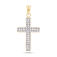 Load image into Gallery viewer, 14K Yellow Gold Two Sided Patterned Cross Clear CZ Pendant