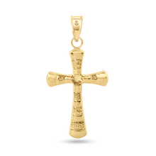 Load image into Gallery viewer, 14K Yellow Gold Two Sided Patterned Hollow Tube Cross Pendant