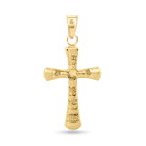 14K Yellow Gold Two Sided Patterned Hollow Tube Cross Pendant
