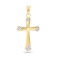 Load image into Gallery viewer, 14K Yellow Gold Two Sided White Gold Beaded Edge Hollow Tube Cross Pendant