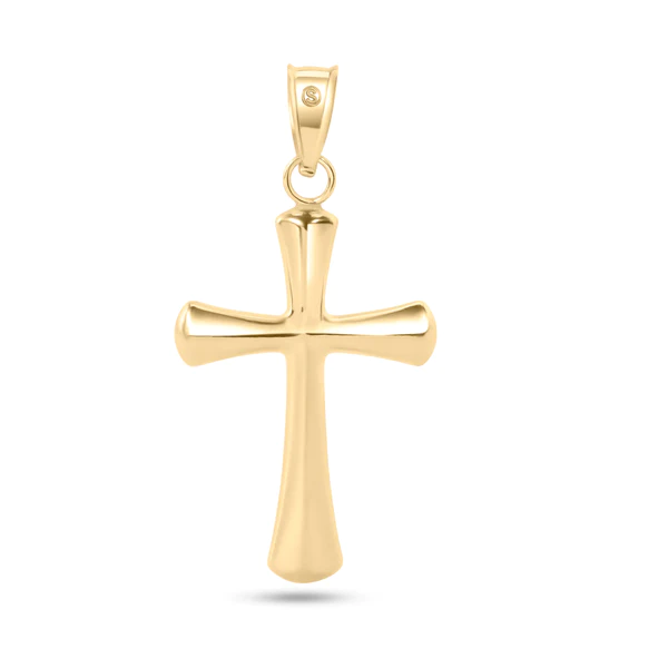 14K Yellow Gold Two Sided Plain Hollow Tube Cross Pendant