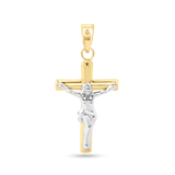 14K Yellow Gold Two Sided Cross White Gold Jesus Hollow Tube Cross Pendant