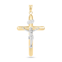 Load image into Gallery viewer, 14K Yellow Gold Two Tone Plain Jesus Hollow Tube Cross Pendant