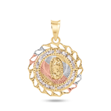 14K Yellow Gold Two Tone 20mm Diamond Cut Bezel Our Lady of Guadalupe Clear CZ Pendant