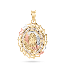 Load image into Gallery viewer, 14K Yellow Gold Two Tone 20mm Diamond Cut Oval Sharp Edge Bezel Guadalupe Clear CZ Pendant
