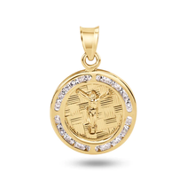 Load image into Gallery viewer, 14K Yellow Gold 16mm Round Jesus Christ Guadalupe Clear CZ Pendant