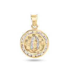 Load image into Gallery viewer, 14K Yellow Gold 16mm Round Our Lady of Guadalupe Clear CZ Pendant