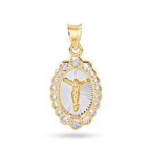 Load image into Gallery viewer, 14K Yellow Gold 18mm Oval Jesus Christ Clear CZ Pendant