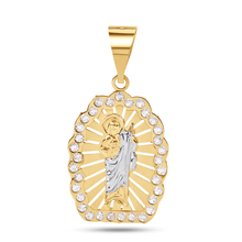 Load image into Gallery viewer, 14K Yellow Gold Two Tone 26mm Saint Jude Clear CZ Pendant
