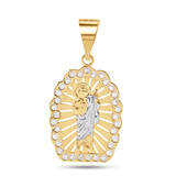 14K Yellow Gold Two Tone 26mm Saint Jude Clear CZ Pendant