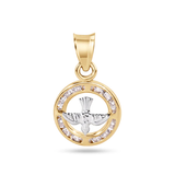 14K Yellow Gold 11.5mm Holy Spirit Dove Clear CZ Pendant