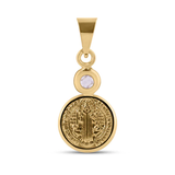 14K Yellow Gold 11mm Saint Benedict Medal Clear CZ Pendant