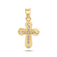 Load image into Gallery viewer, 14K Yellow Gold Beaded Cross CZ Pendant