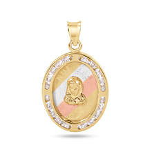 Load image into Gallery viewer, 14K Yellow Gold Tri Color Nuestra Boda Jesus Christ CZ Pendant