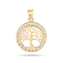 Load image into Gallery viewer, 14K Yellow Gold 19mm Tree of Life CZ Pendant