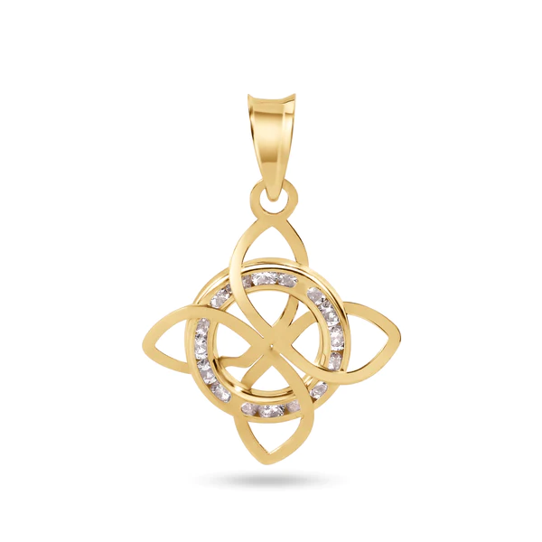 14K Yellow Gold Witches Knot Nudo De Bruja Clear CZ Pendant