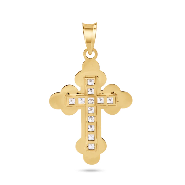 14K Yellow Gold Orthodox Cross Clear CZ Pendant