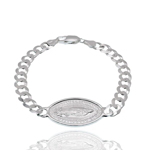 Sterling Silver High Polished Guadalupe Charm On Curb Bracelet