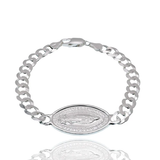 Sterling Silver High Polished Guadalupe Charm On Curb Bracelet