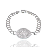 Sterling Silver High Polished Saint Benedict Charm On Curb Bracelet